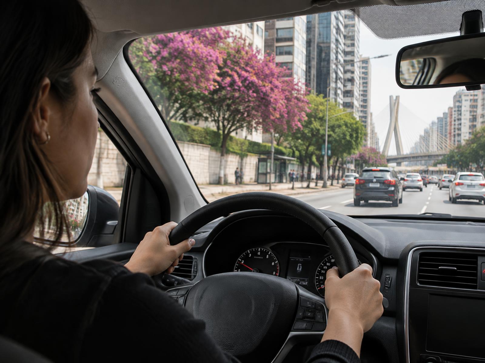 Pessoa conduzindo em uma avenida de São Paulo
